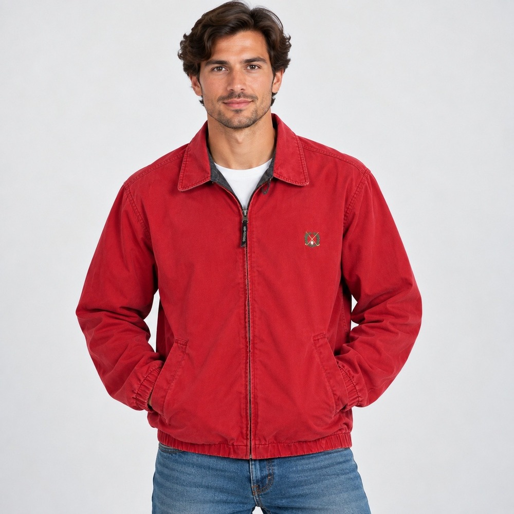 Woods & Gray Mens Red Cotton Twill Harrington Golf Jacket Full Zip Size L